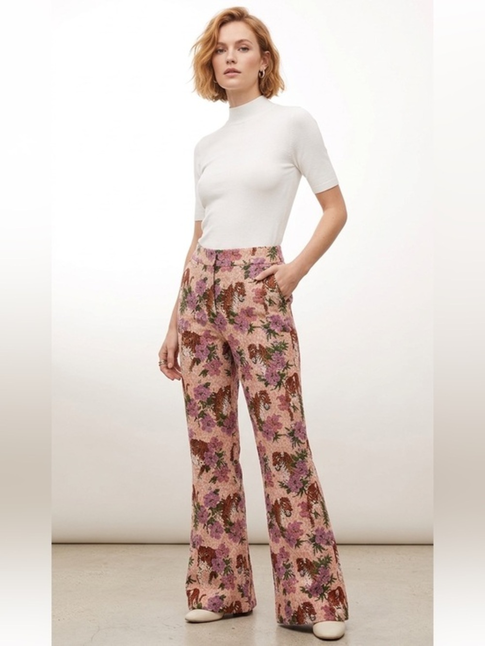 New Floral & Animal Print Highrise Flared Cropped Pants